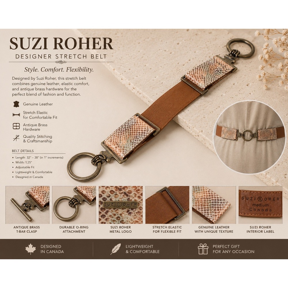 Suzi Roher Snakeskin Embossed Elastic Toggle Belt Brown Brass Medium Canada